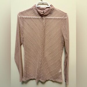 R&W CO. Dusty Rose Lace Sheer Mock Neck Top